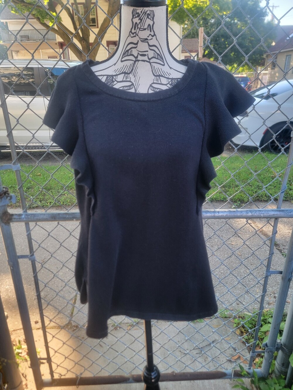 Isaac Mizrahi Live! Black Ruffle Flutter Sleeve Top – L
